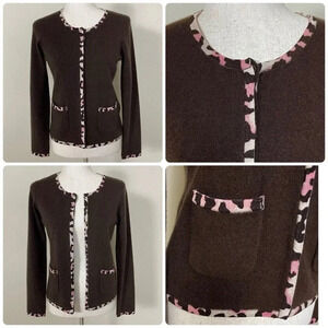 U-Knit 100% CASHMERE Cardigan Sweater Size Small S Pockets Button Front Brown